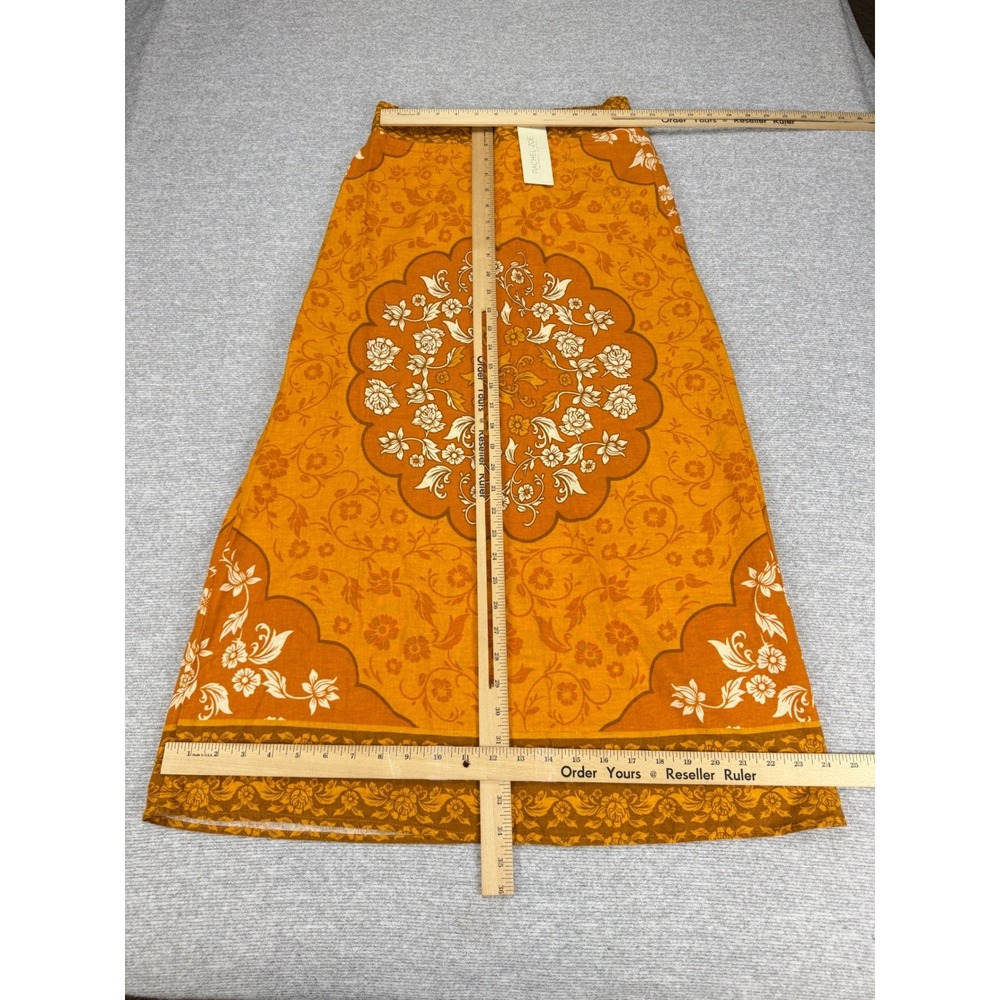 Rachel Zoe | Mustard Orange Floral Medallion Linen Blend Maxi Skirt | Small - Picture 15 of 16